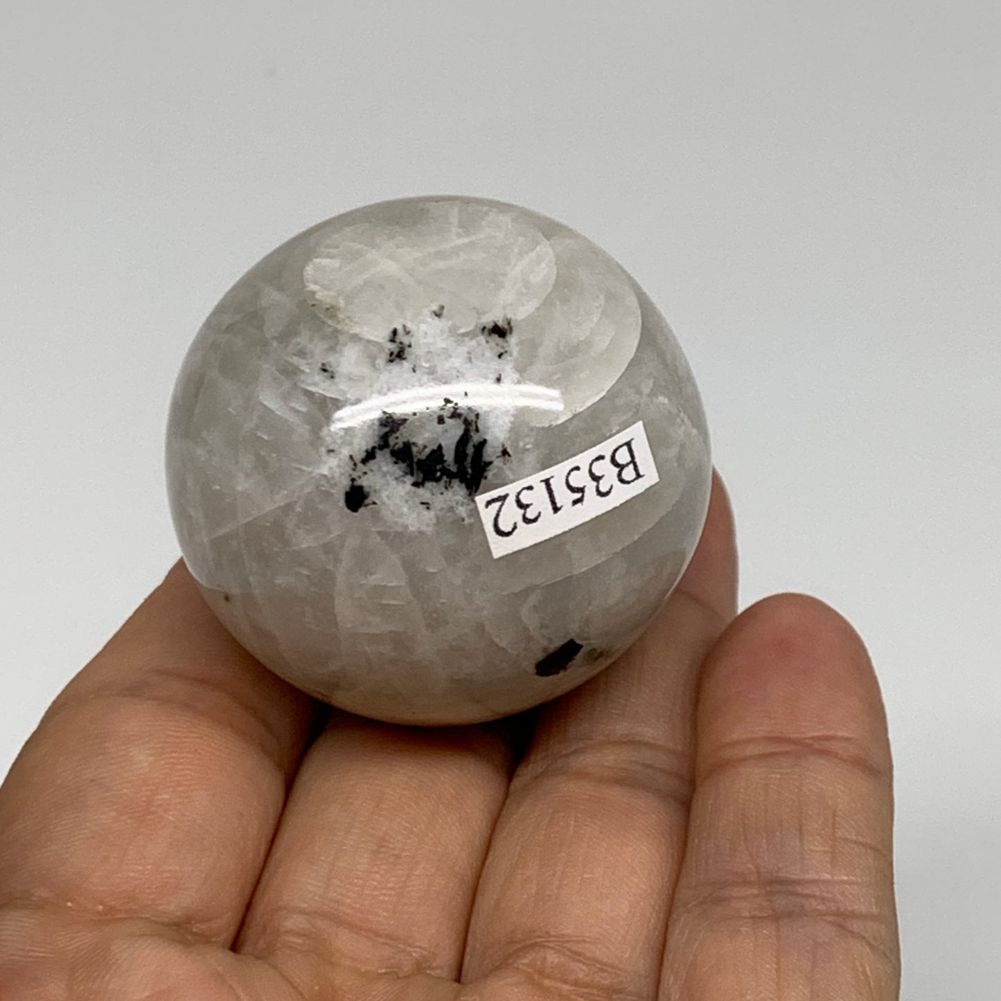 90.8g, 1.6"(40mm), Natural Rainbow Moonstone Sphere Ball Gemstone, B35132