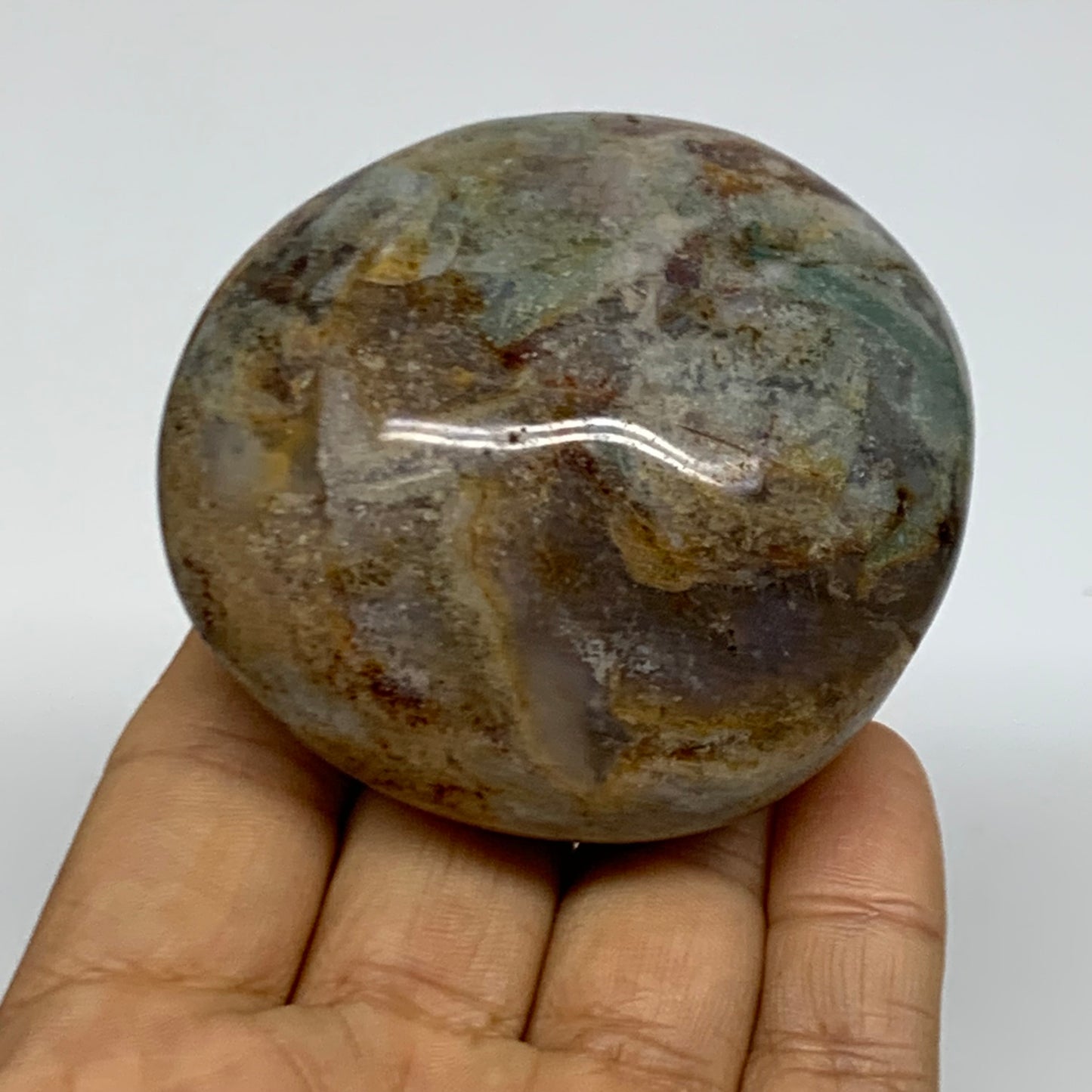 201.3g, 2.6"x2.5"x1.5" Natural Ocean Jasper Palm-Stone Orbicular Jasper, B38196