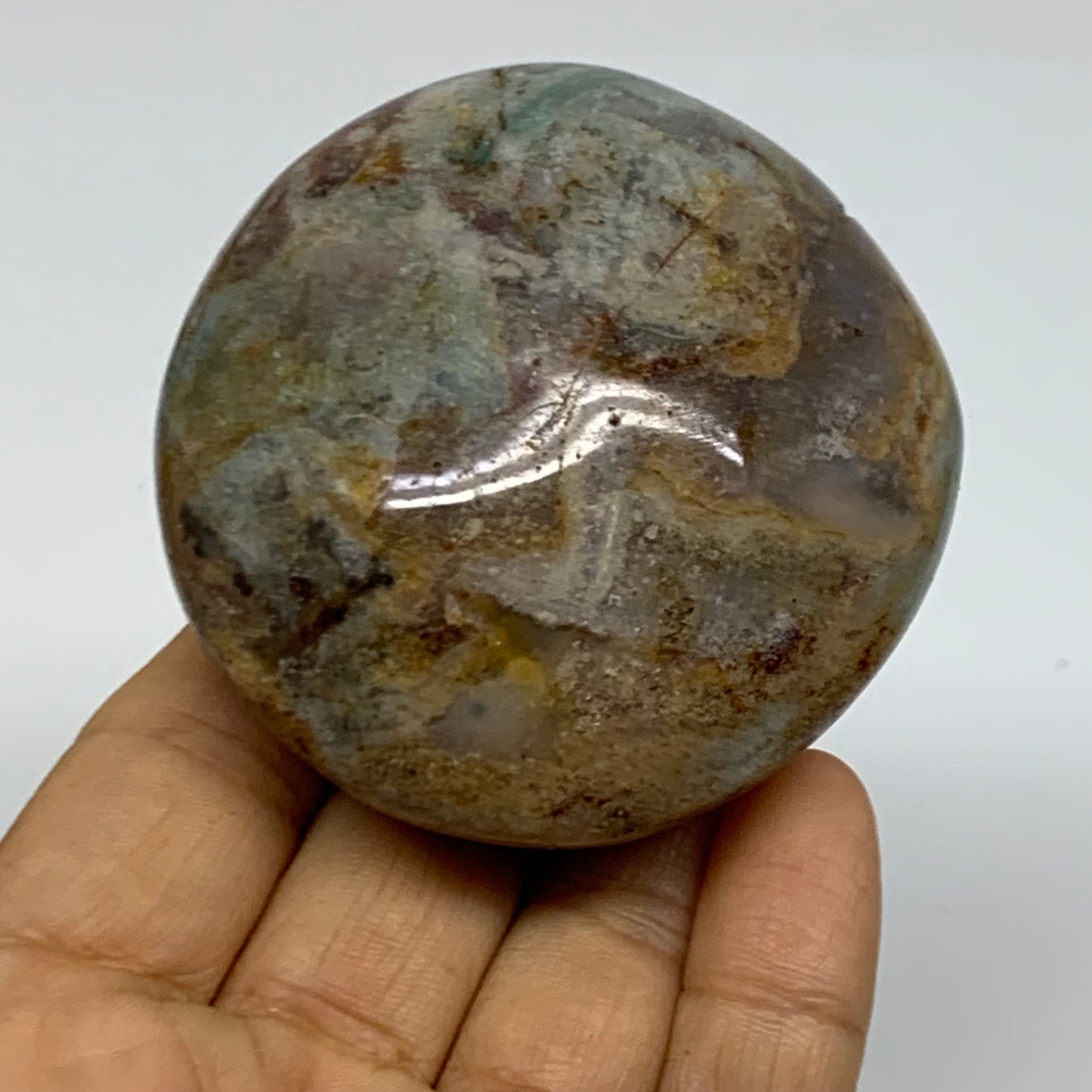 201.3g, 2.6"x2.5"x1.5" Natural Ocean Jasper Palm-Stone Orbicular Jasper, B38196