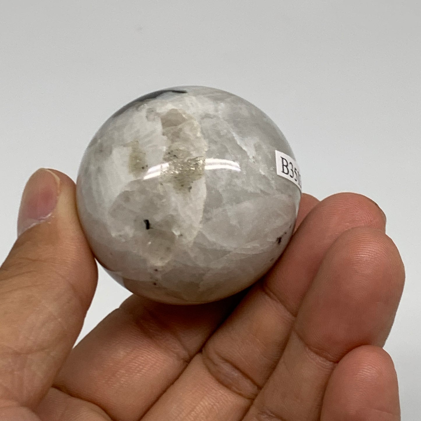 90.8g, 1.6"(40mm), Natural Rainbow Moonstone Sphere Ball Gemstone, B35132