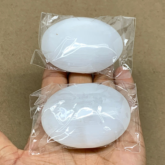 162g, 2.4"x1.8"x1", 2pcs, White Selenite Palmstone Crystal Pillow, B36455