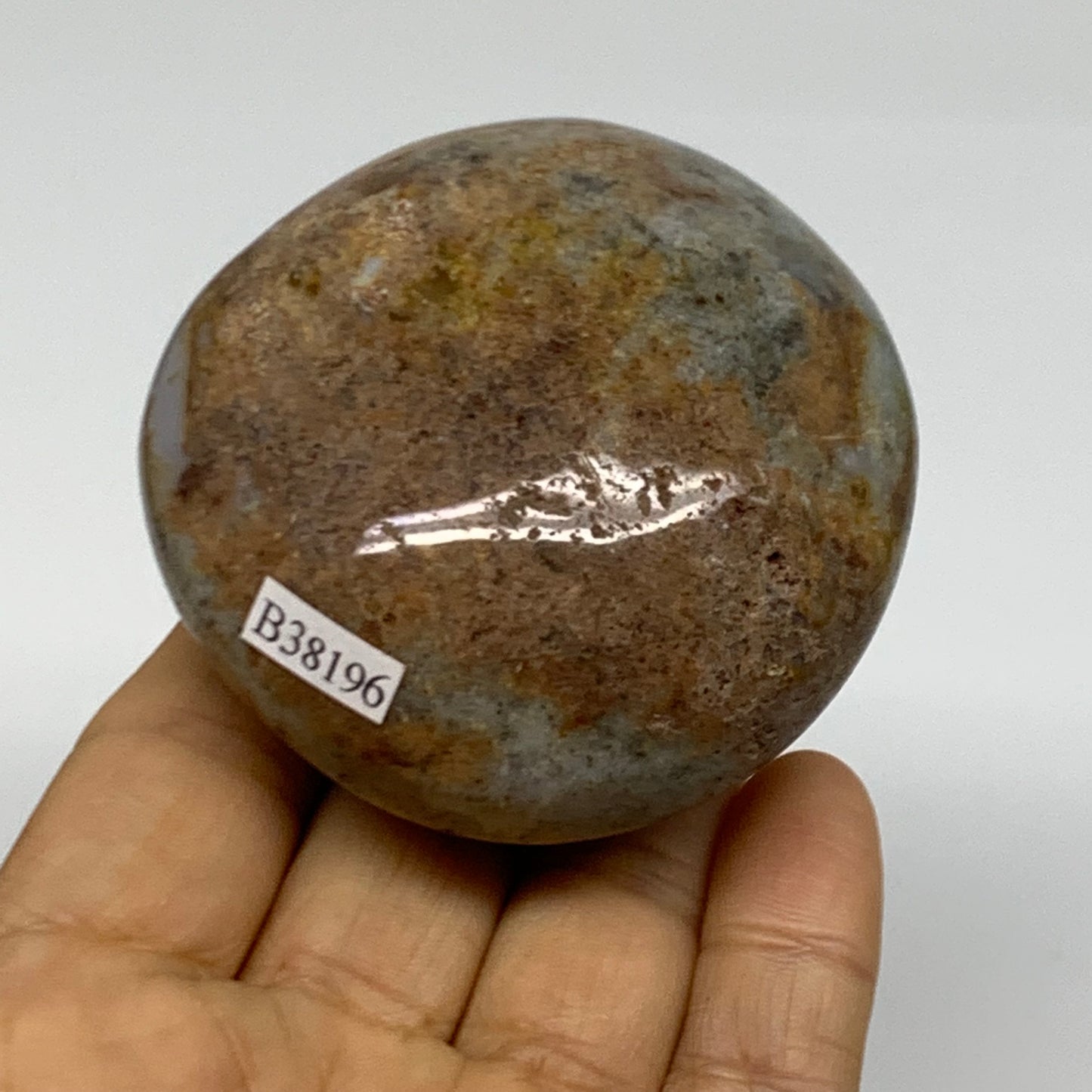 201.3g, 2.6"x2.5"x1.5" Natural Ocean Jasper Palm-Stone Orbicular Jasper, B38196