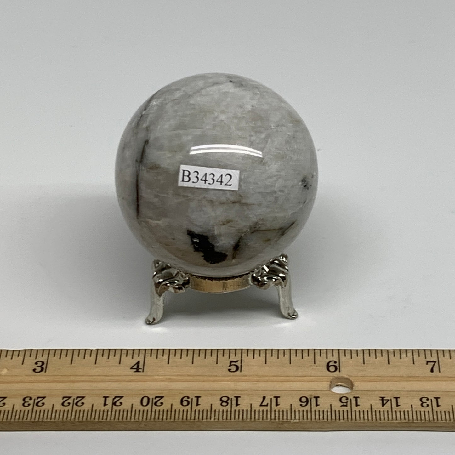 203.2g, 2.1"(52mm), Natural Rainbow Moonstone Sphere Ball Gemstone, B34342