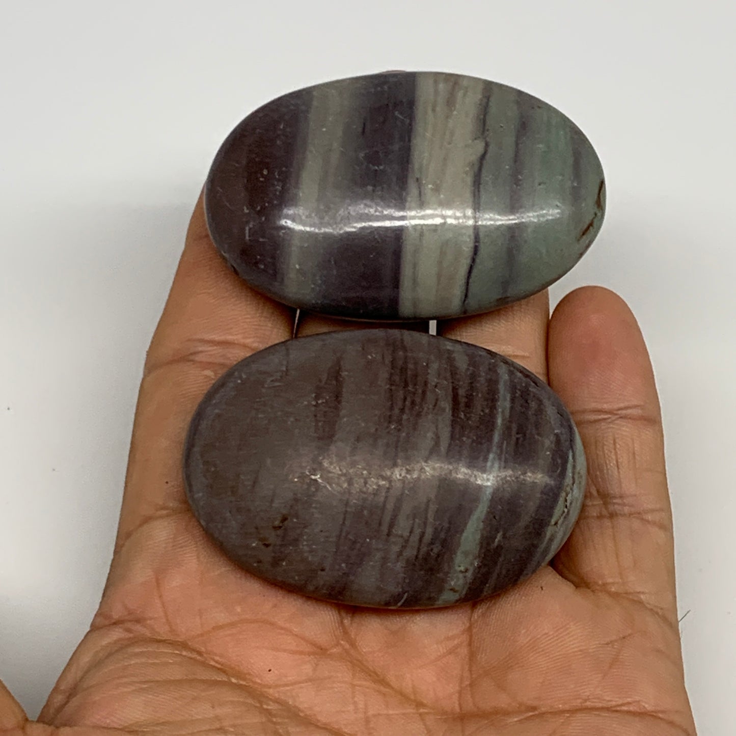 102.7g, 2"- 2.1", 2pcs, Narmada Shiva Lingam Palm-Stone Polished, B29408