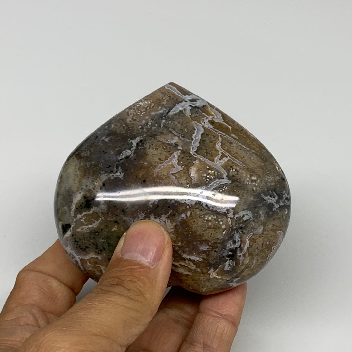 0.58 lbs, 2.9"x3.1"x1.4" Ocean Jasper Heart Polished Healing Crystal, B30924