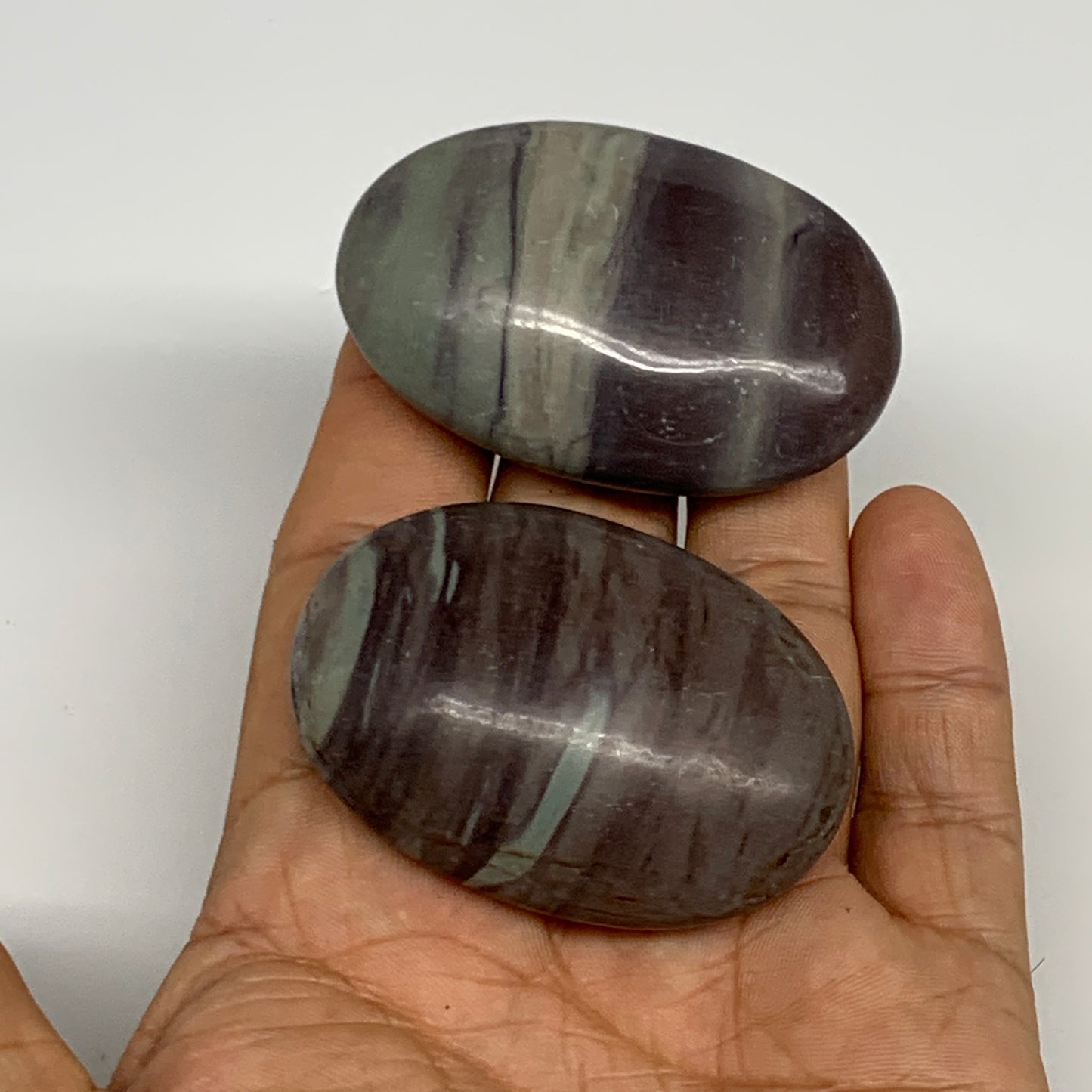 102.7g, 2"- 2.1", 2pcs, Narmada Shiva Lingam Palm-Stone Polished, B29408