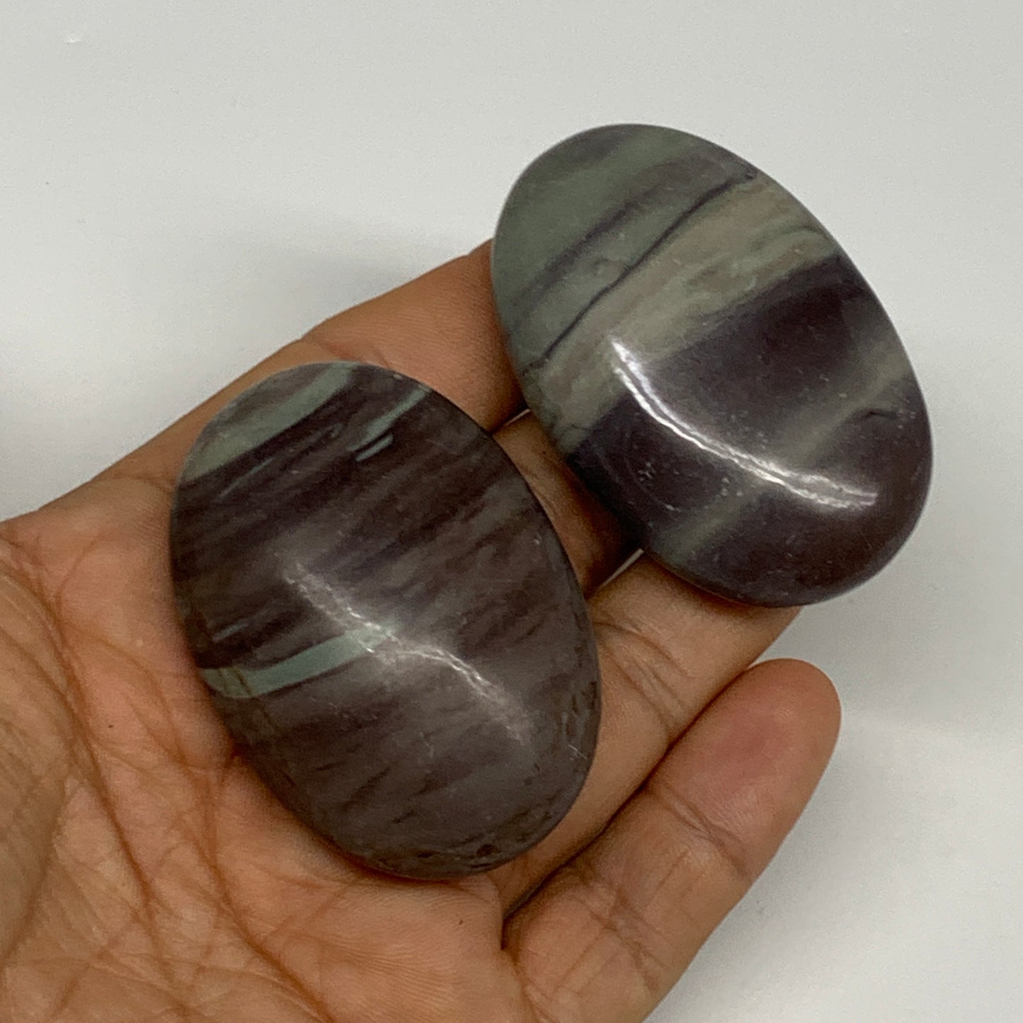 102.7g, 2"- 2.1", 2pcs, Narmada Shiva Lingam Palm-Stone Polished, B29408