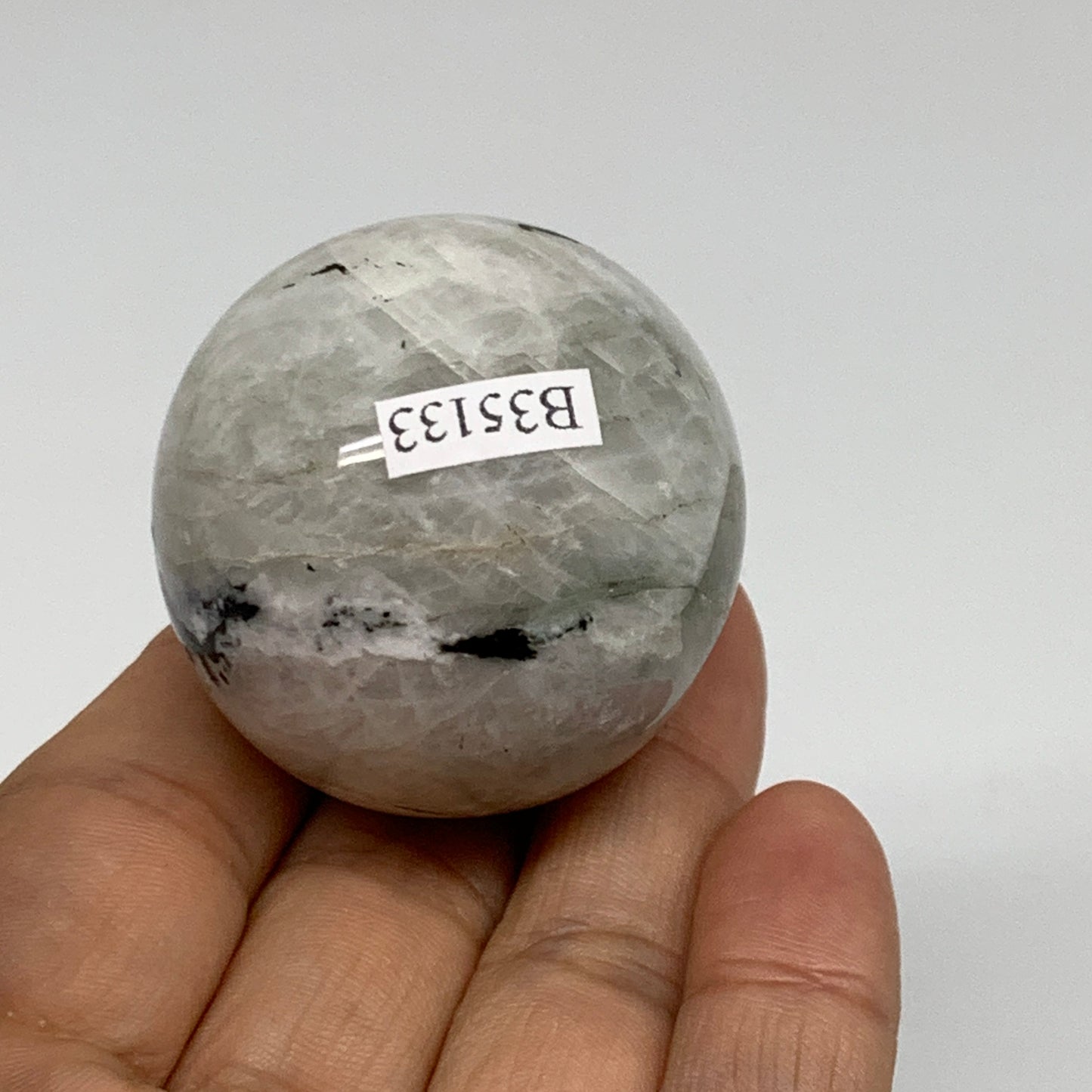 97.1g, 1.6"(41mm), Natural Rainbow Moonstone Sphere Ball Gemstone, B35133