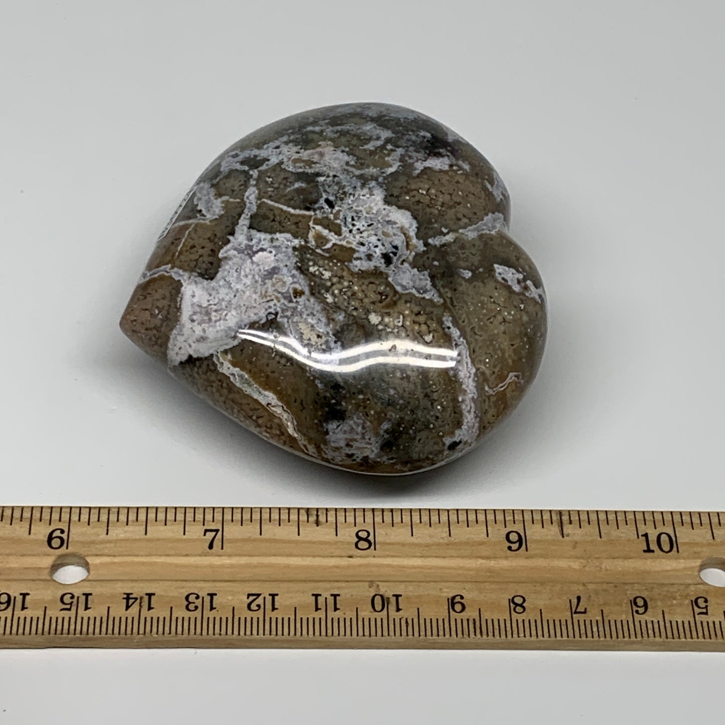0.58 lbs, 2.9"x3.1"x1.4" Ocean Jasper Heart Polished Healing Crystal, B30924