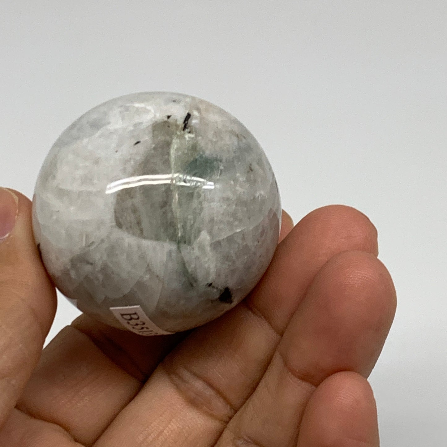 97.1g, 1.6"(41mm), Natural Rainbow Moonstone Sphere Ball Gemstone, B35133