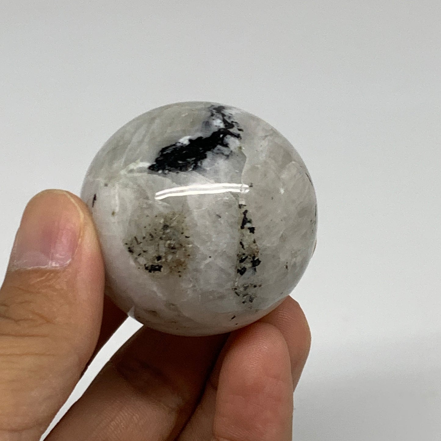 97.1g, 1.6"(41mm), Natural Rainbow Moonstone Sphere Ball Gemstone, B35133