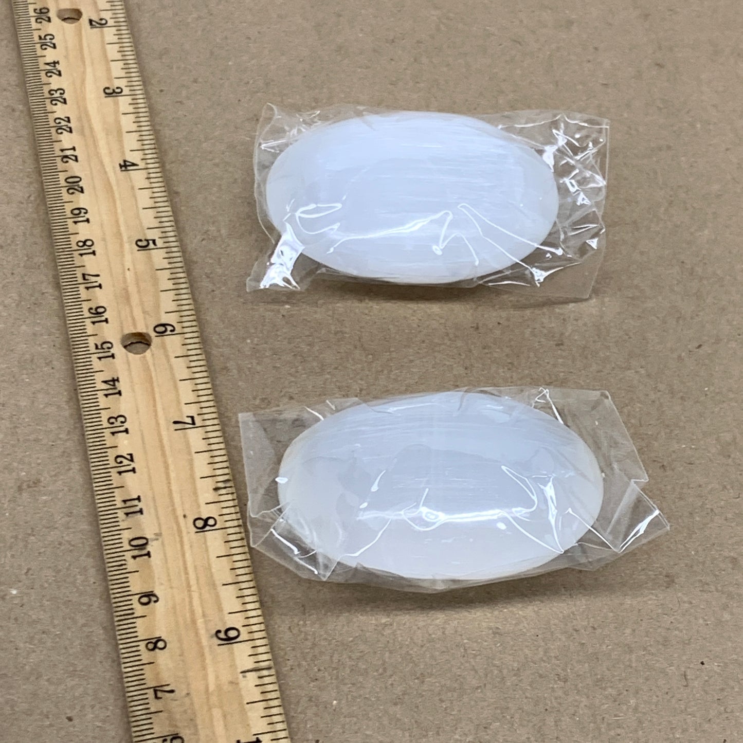 158g, 2.4"x1.8"x1", 2pcs, White Selenite Palmstone Crystal Pillow, B36456