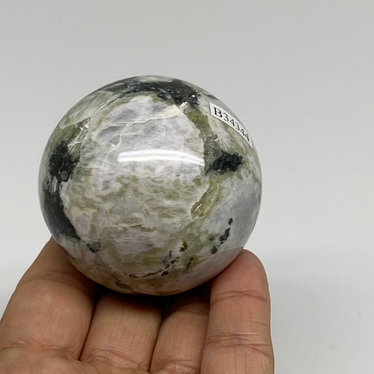 232.1g, 2.1"(53mm), Natural Rainbow Moonstone Sphere Ball Gemstone, B34344