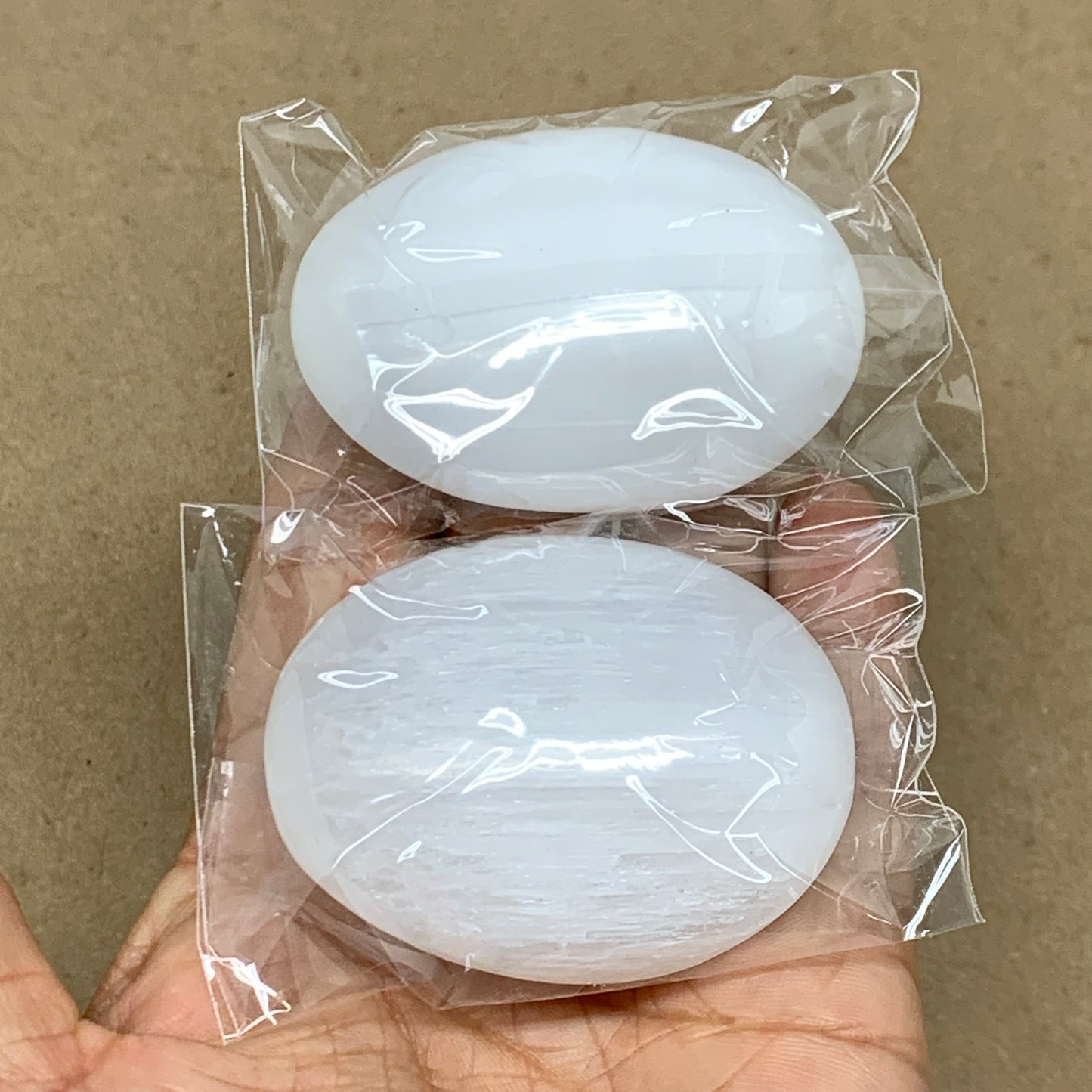 146g, 2.4"x1.8"x1", 2pcs, White Selenite Palmstone Crystal Pillow, B36457