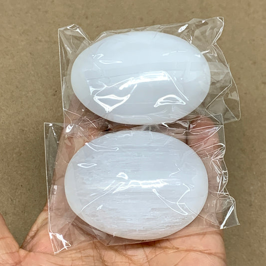 146g, 2.4"x1.8"x1", 2pcs, White Selenite Palmstone Crystal Pillow, B36457