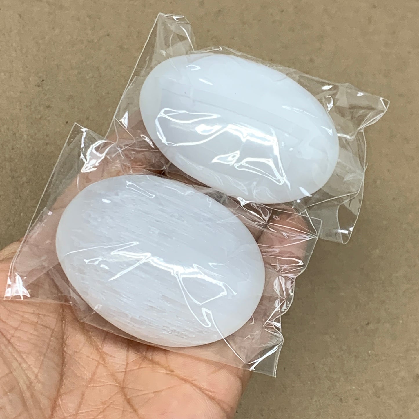 146g, 2.4"x1.8"x1", 2pcs, White Selenite Palmstone Crystal Pillow, B36457