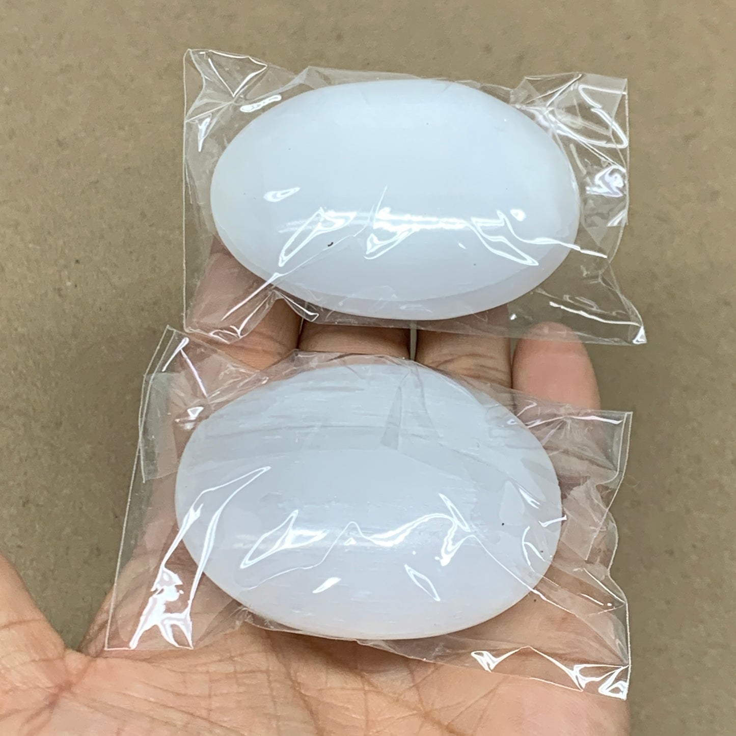 146g, 2.4"x1.8"x1", 2pcs, White Selenite Palmstone Crystal Pillow, B36457