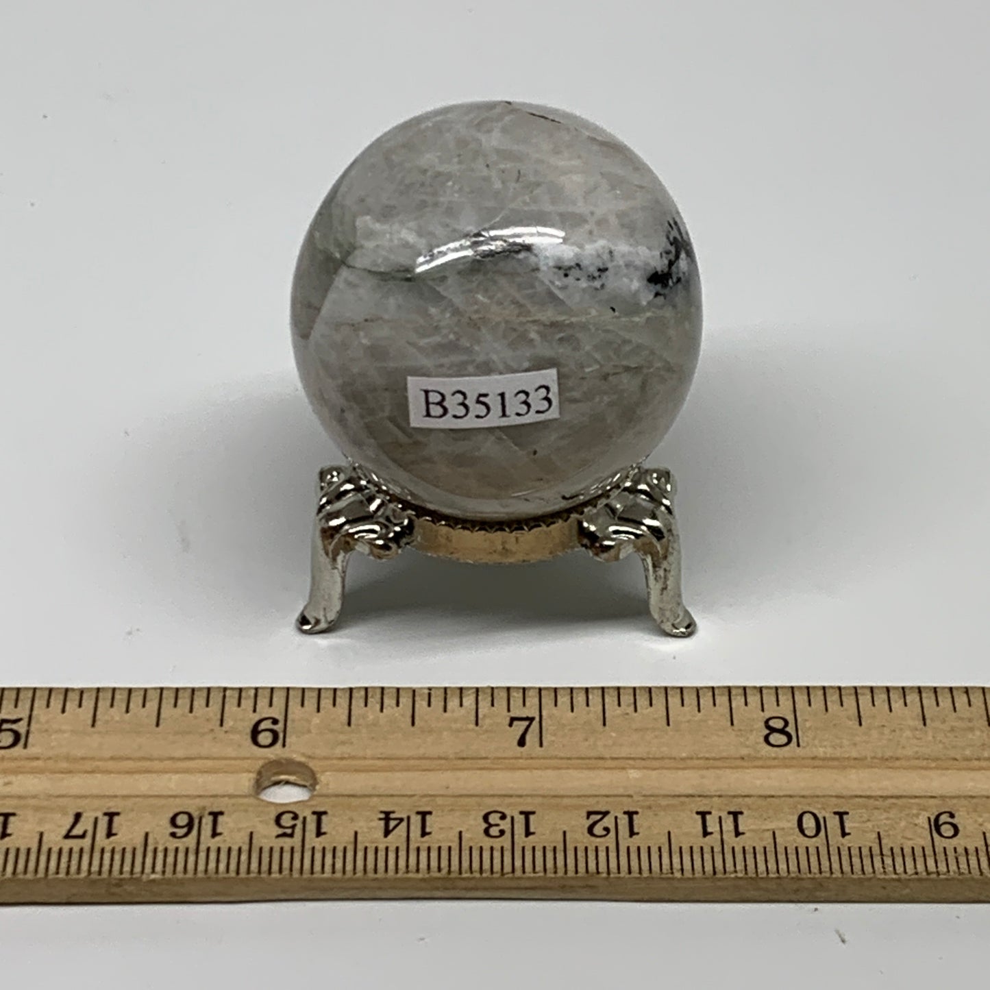 97.1g, 1.6"(41mm), Natural Rainbow Moonstone Sphere Ball Gemstone, B35133