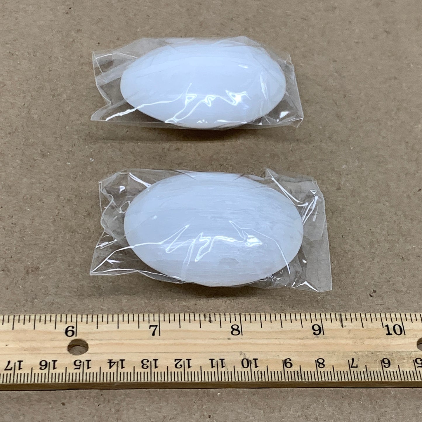 146g, 2.4"x1.8"x1", 2pcs, White Selenite Palmstone Crystal Pillow, B36457