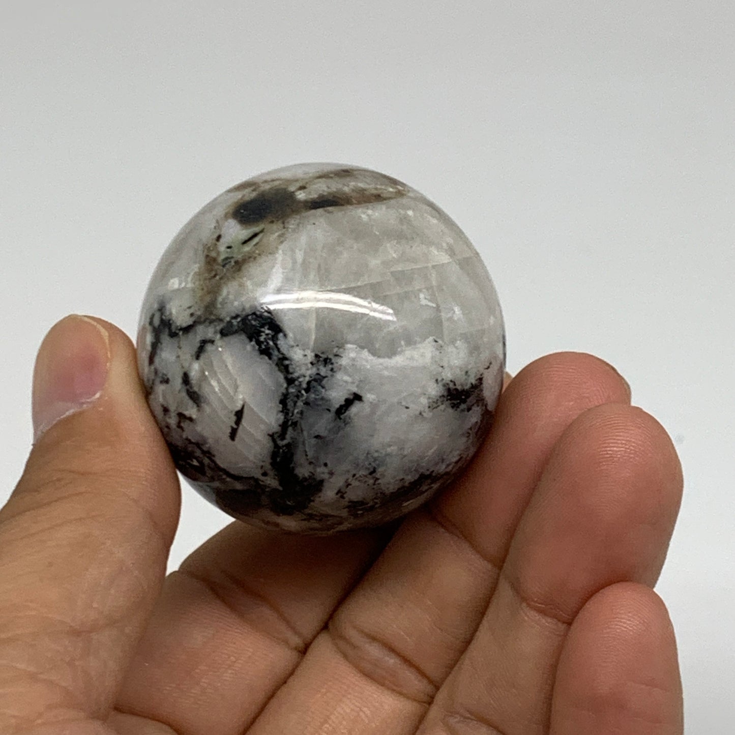 91.8g, 1.6"(40mm), Natural Rainbow Moonstone Sphere Ball Gemstone, B35134