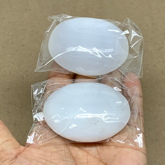 143g, 2.4"x1.7"x0.8", 2pcs, White Selenite Palmstone Crystal Pillow, B36458