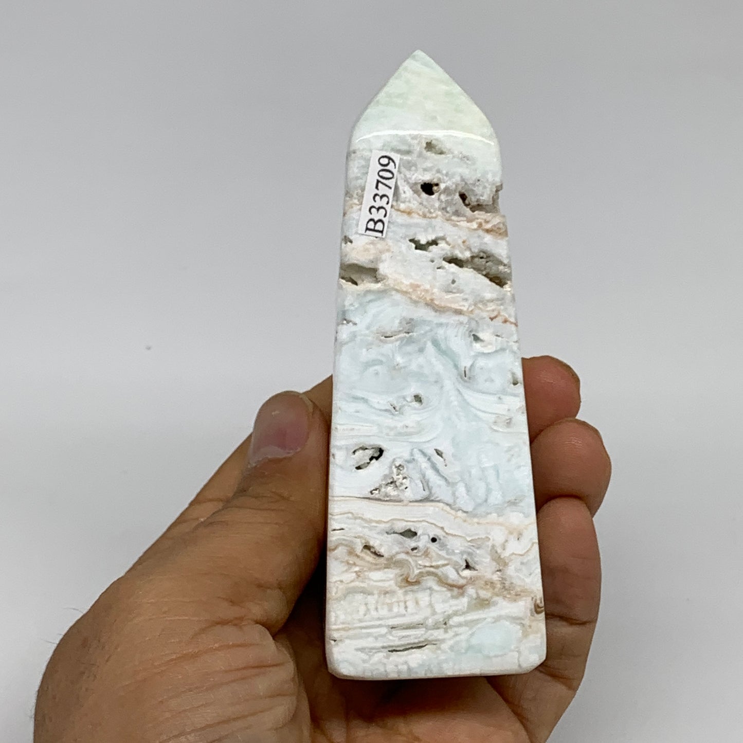 222.5g, 4"x1.3"x1.4", Caribbean Calcite Tower Gemstone @Afghanistan, B33709