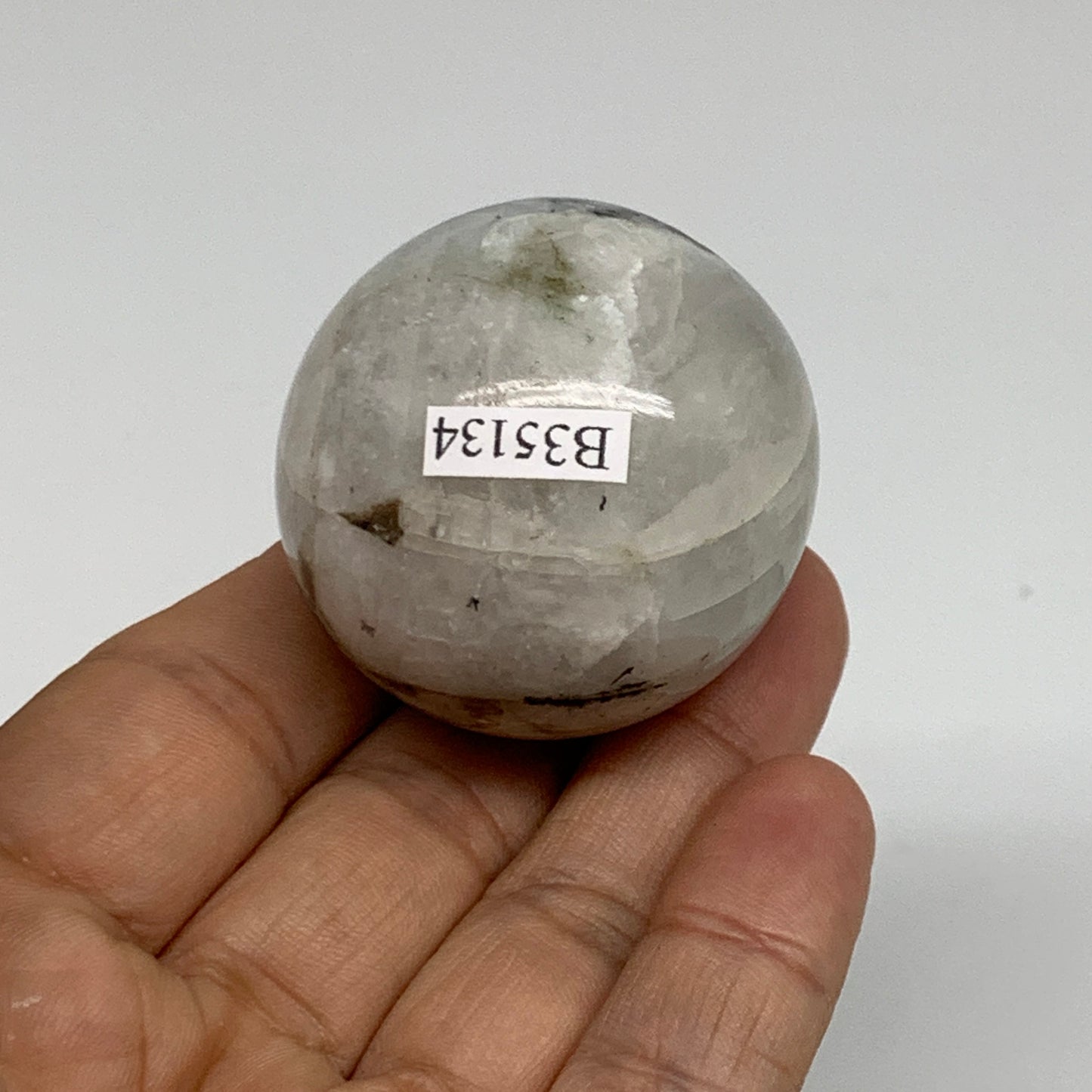 91.8g, 1.6"(40mm), Natural Rainbow Moonstone Sphere Ball Gemstone, B35134