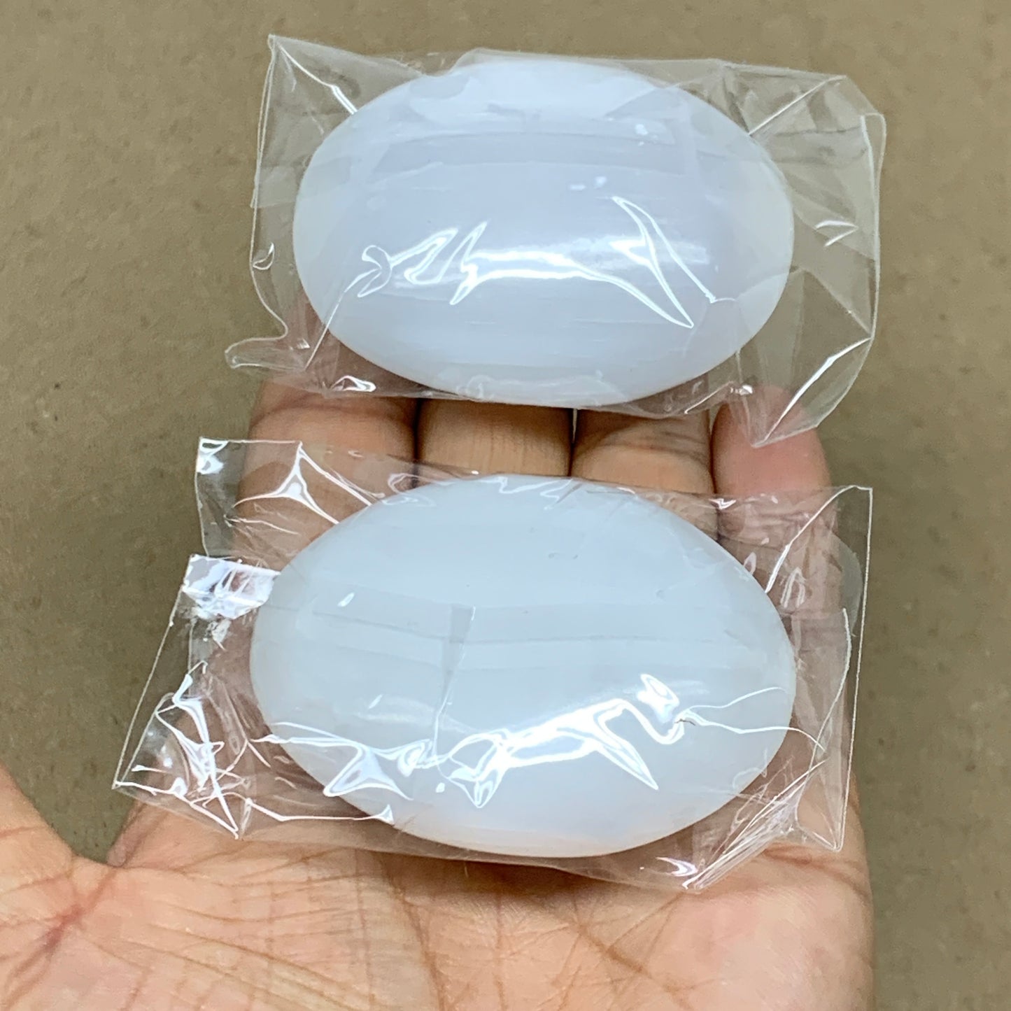 143g, 2.4"x1.7"x0.8", 2pcs, White Selenite Palmstone Crystal Pillow, B36458