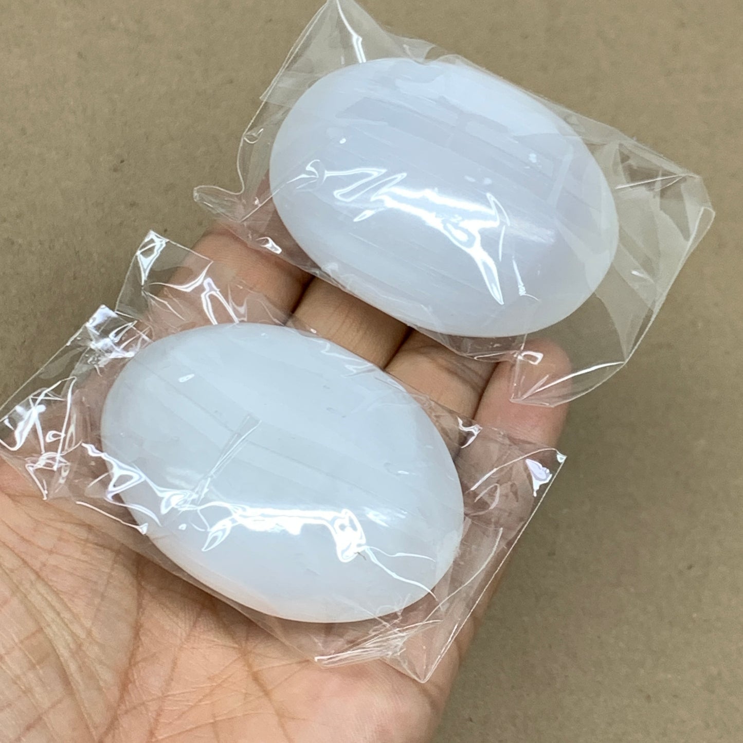 143g, 2.4"x1.7"x0.8", 2pcs, White Selenite Palmstone Crystal Pillow, B36458