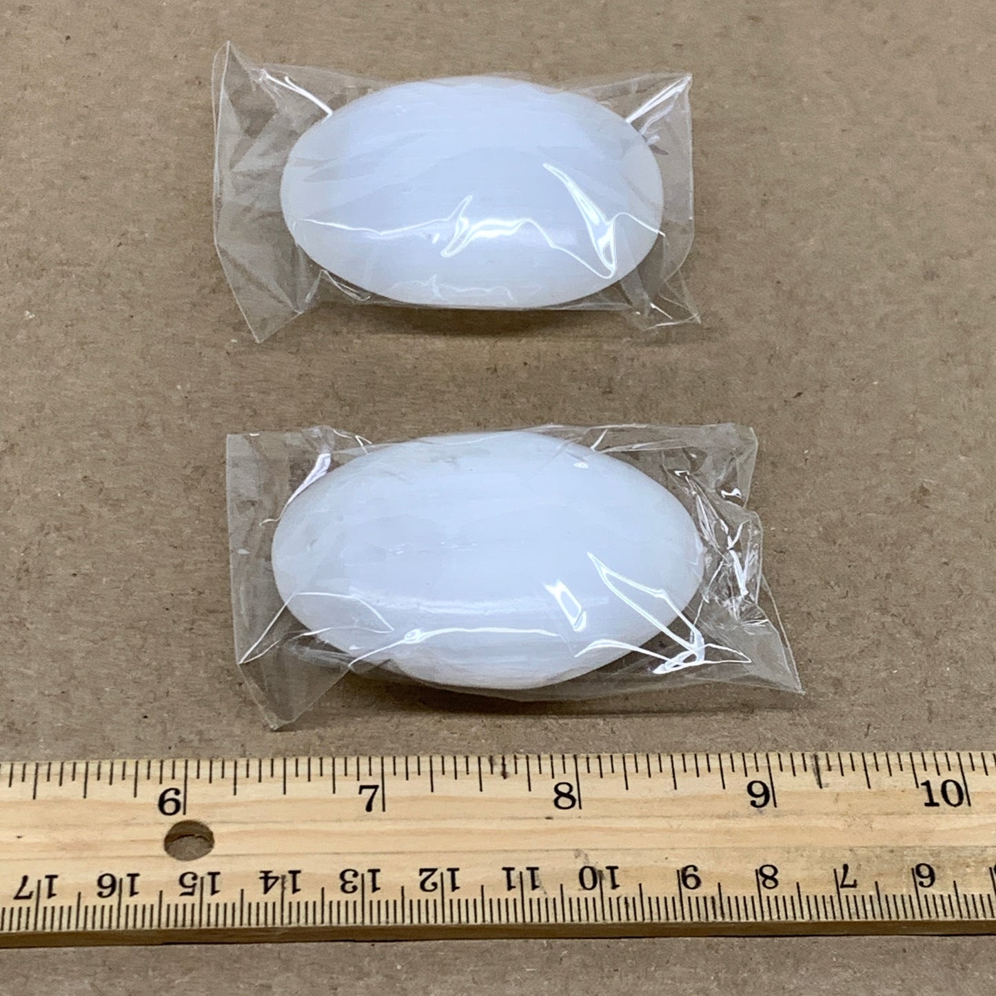 143g, 2.4"x1.7"x0.8", 2pcs, White Selenite Palmstone Crystal Pillow, B36458