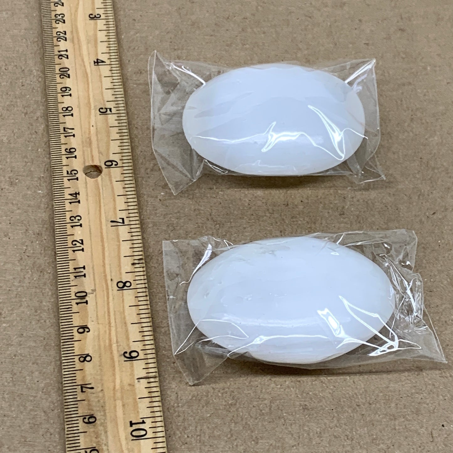 143g, 2.4"x1.7"x0.8", 2pcs, White Selenite Palmstone Crystal Pillow, B36458