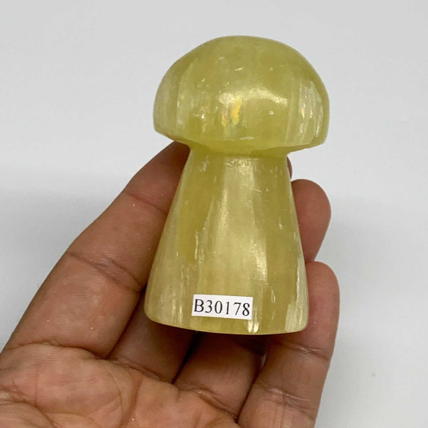 153.1g, 2.5"x1.4" Natural Lemon Calcite Mushroom Gemstone @Pakistan, B30178