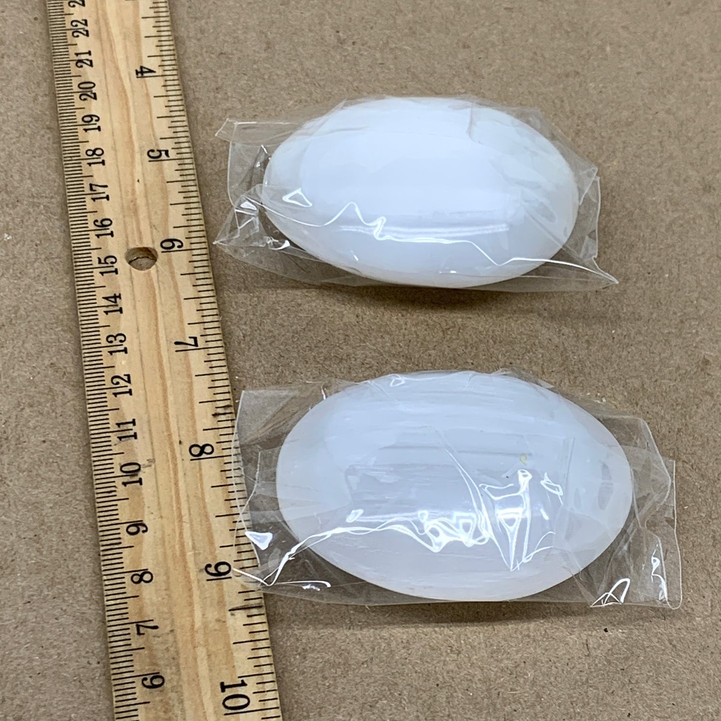160g, 2.4"x2.1", 2pcs, White Selenite Palmstone Crystal Pillow Reiki, B36460
