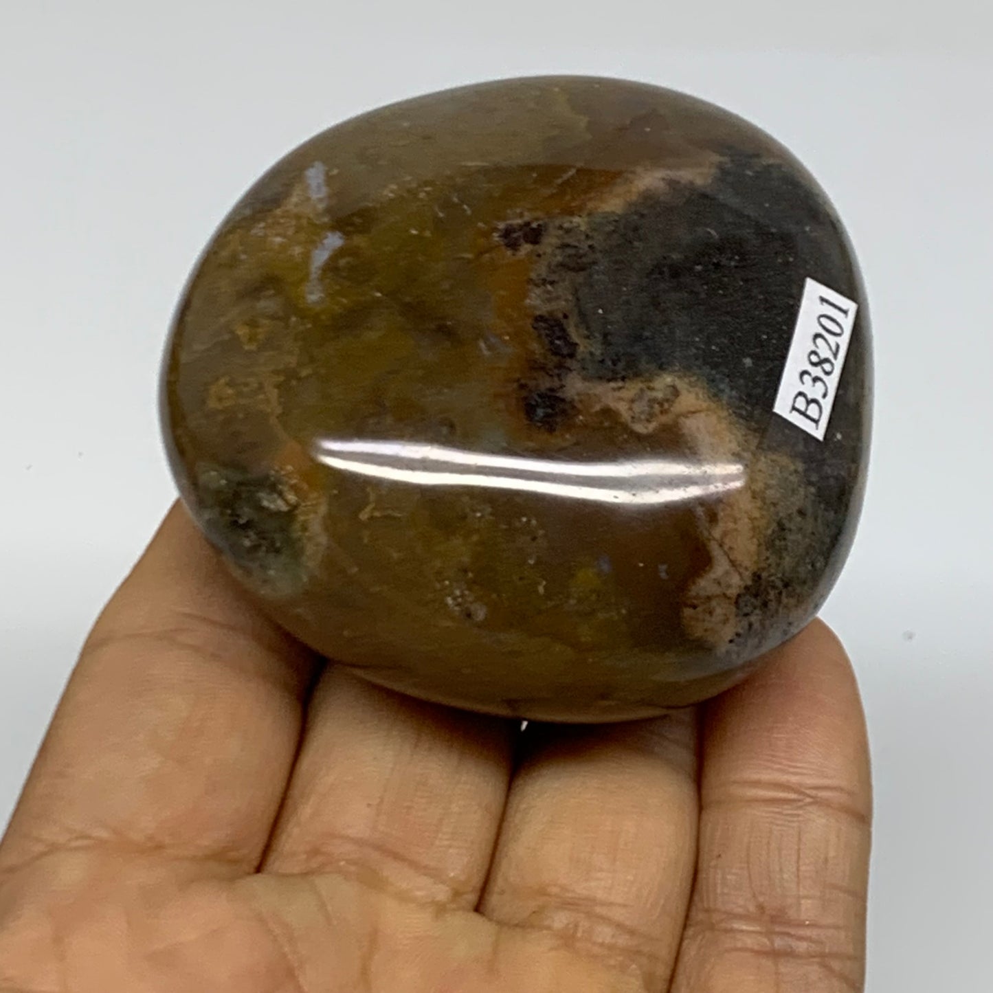 178.6g, 2.5"x2.4"x1.3" Natural Ocean Jasper Palm-Stone Orbicular Jasper, B38201