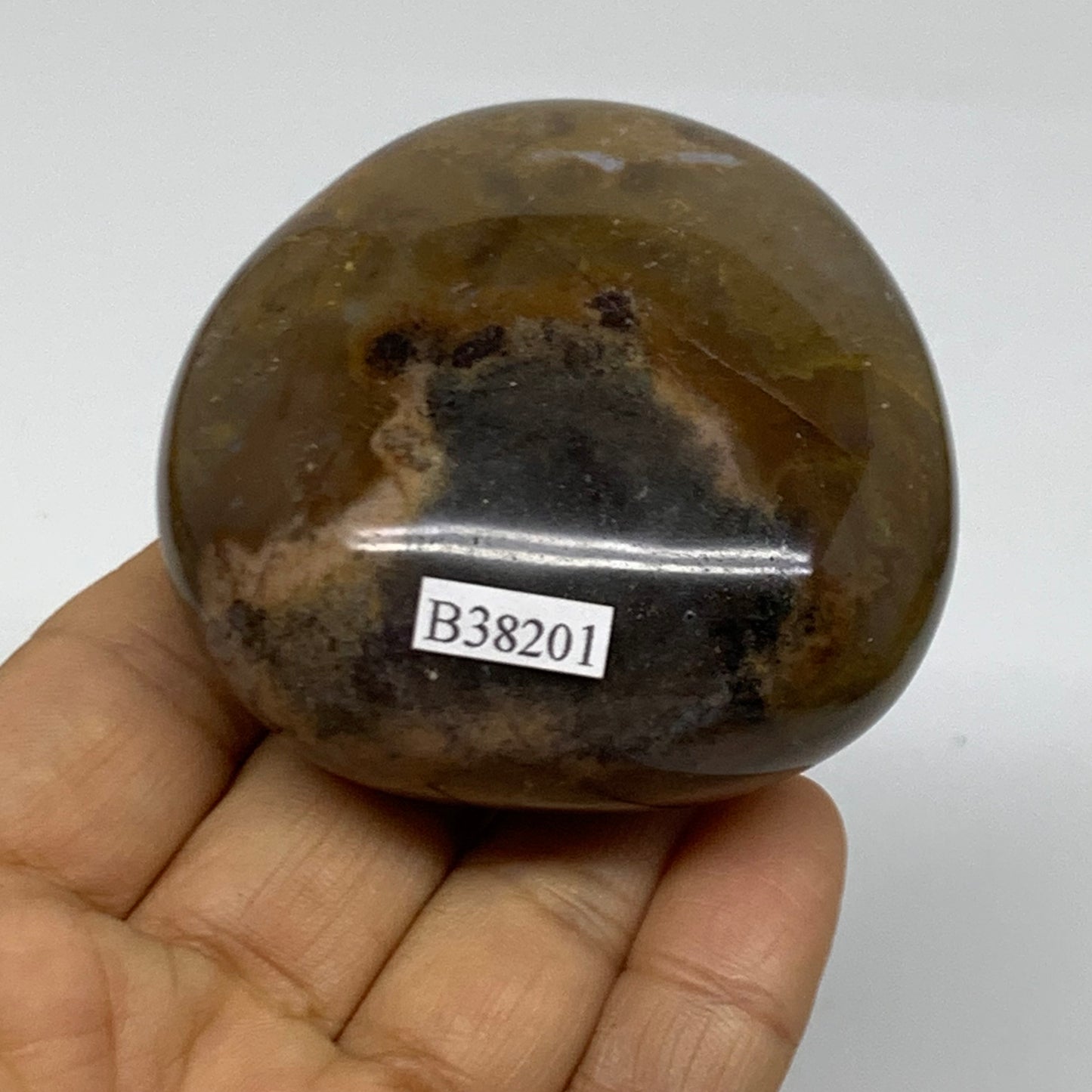 178.6g, 2.5"x2.4"x1.3" Natural Ocean Jasper Palm-Stone Orbicular Jasper, B38201