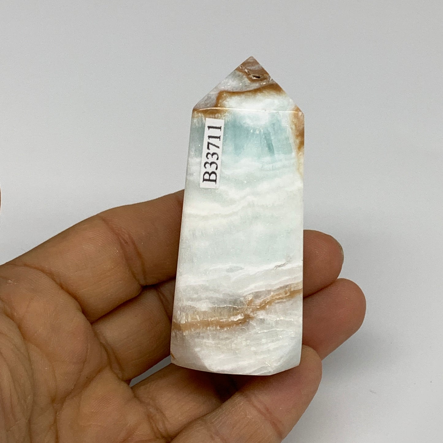 110g, 2.7"x1.1"x1.2", Caribbean Calcite Tower Gemstone @Afghanistan, B33711