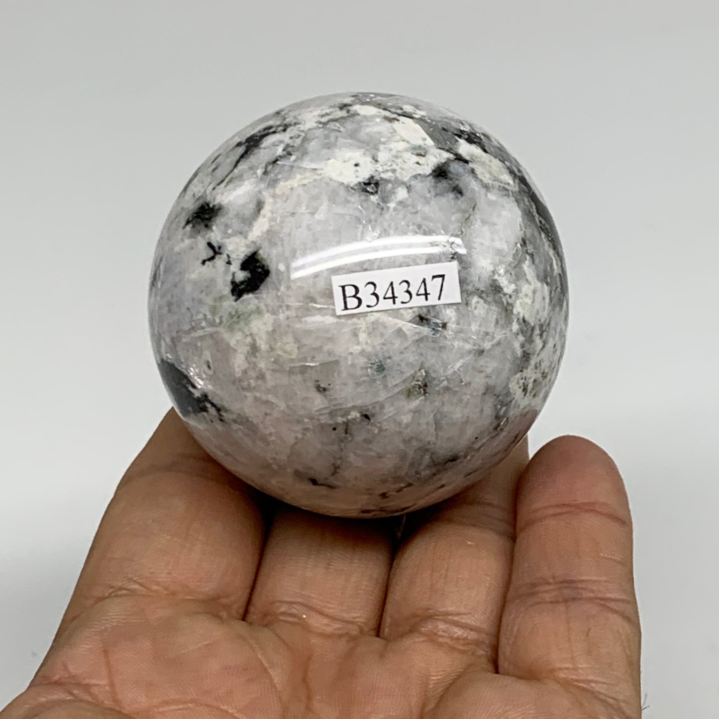 206.7g, 2.1"(53mm), Natural Rainbow Moonstone Sphere Ball Gemstone, B34347