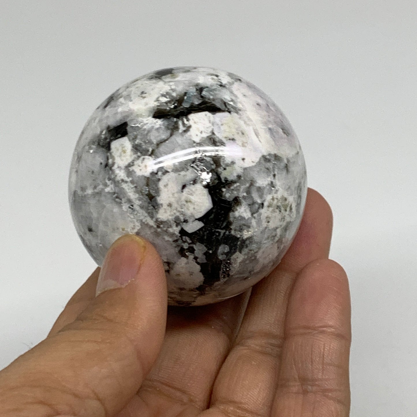 206.7g, 2.1"(53mm), Natural Rainbow Moonstone Sphere Ball Gemstone, B34347