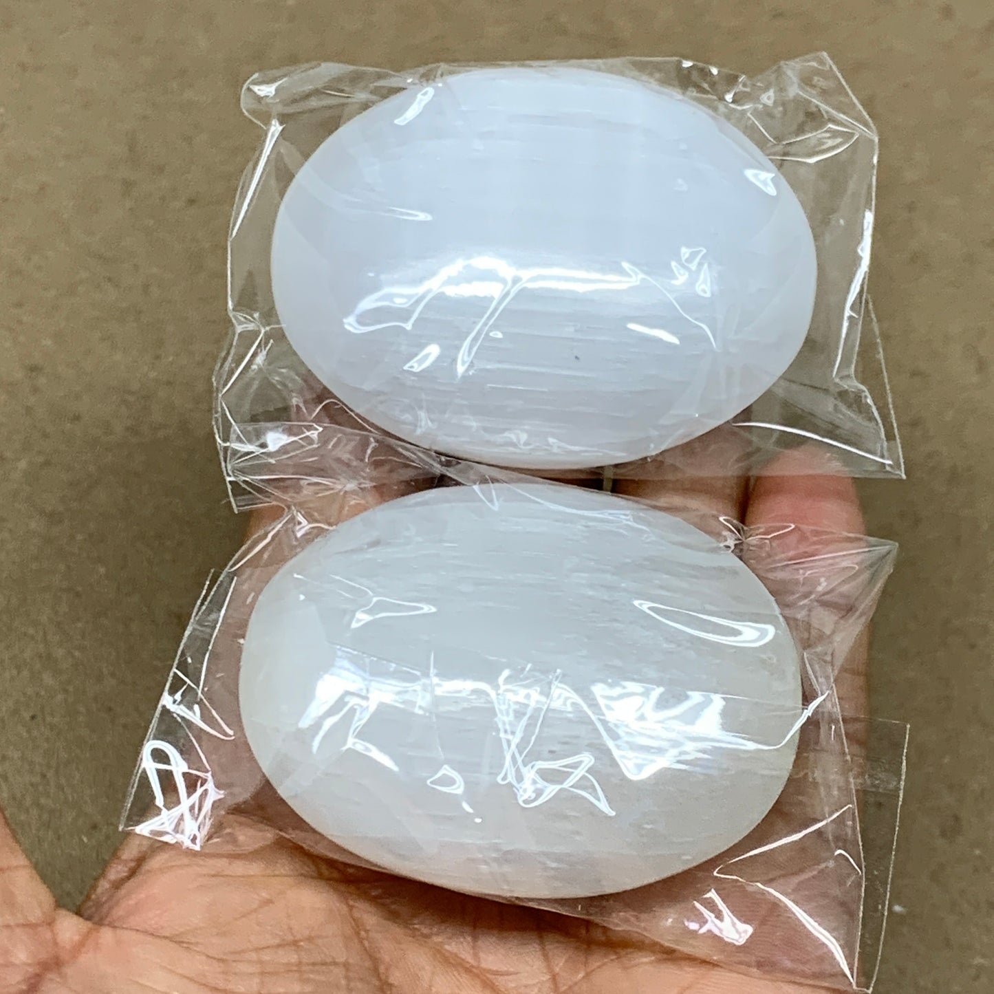 164g, 2.4"x1.8"x1", 2pcs, White Selenite Palmstone Crystal Pillow, B36861