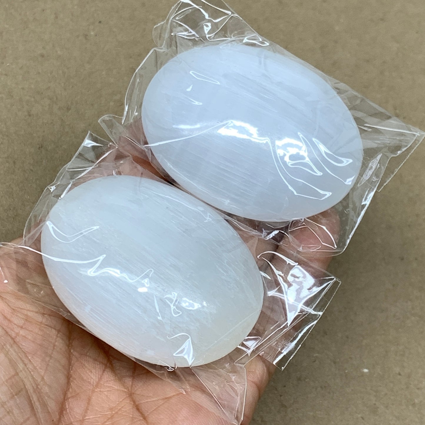 164g, 2.4"x1.8"x1", 2pcs, White Selenite Palmstone Crystal Pillow, B36861