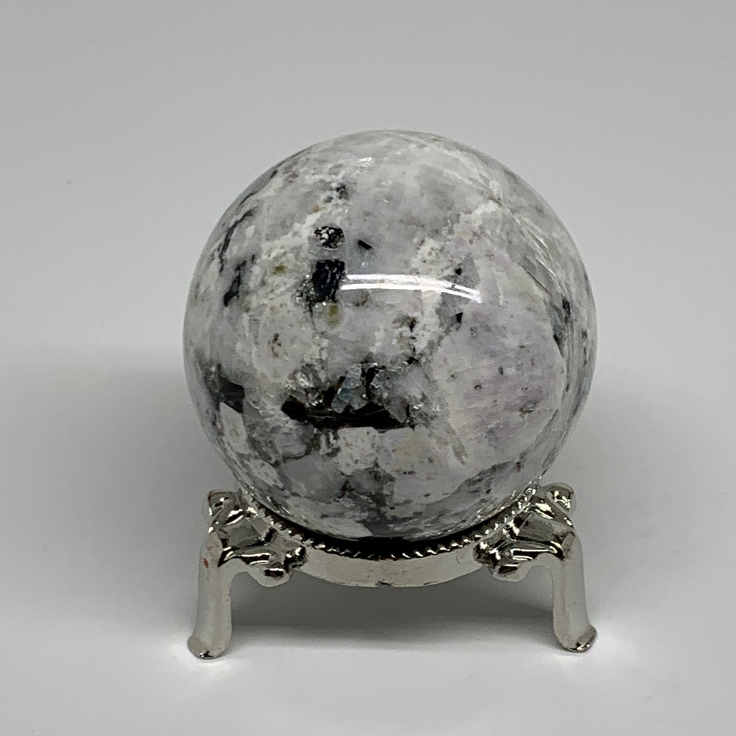 206.7g, 2.1"(53mm), Natural Rainbow Moonstone Sphere Ball Gemstone, B34347