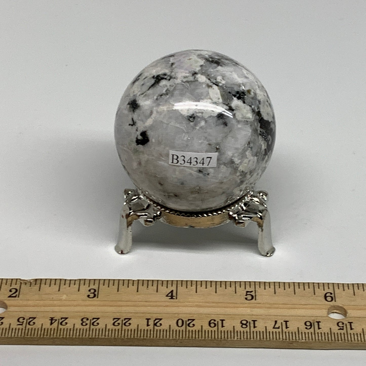 206.7g, 2.1"(53mm), Natural Rainbow Moonstone Sphere Ball Gemstone, B34347