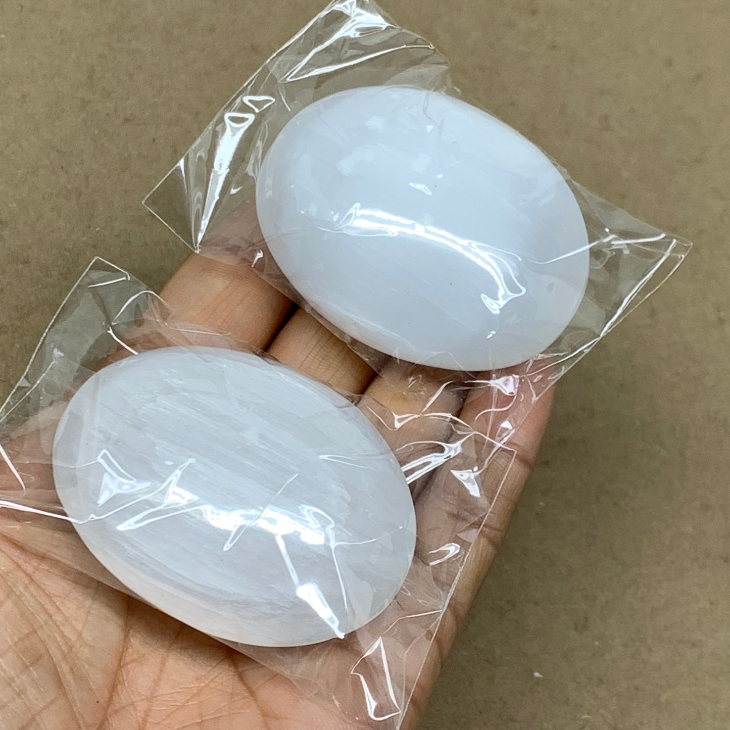 152g, 2.4"x1.8"x1", 2pcs, White Selenite Palmstone Crystal Pillow, B36862