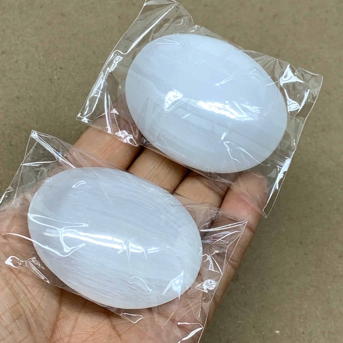 152g, 2.4"x1.8"x1", 2pcs, White Selenite Palmstone Crystal Pillow, B36862