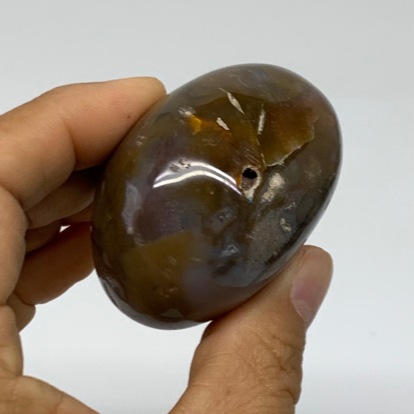 123.8g, 2.1"x1.8"x1.5" Natural Ocean Jasper Palm-Stone Orbicular Jasper, B38203