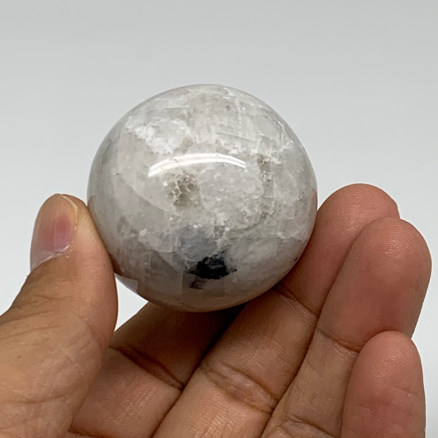 87.3g, 1.6"(40mm), Natural Rainbow Moonstone Sphere Ball Gemstone, B35138
