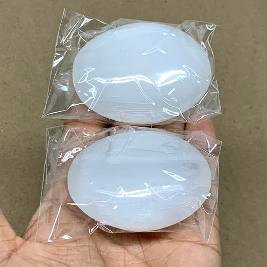 161g, 2.4"x1.8"x1", 2pcs, White Selenite Palmstone Crystal Pillow, B36863
