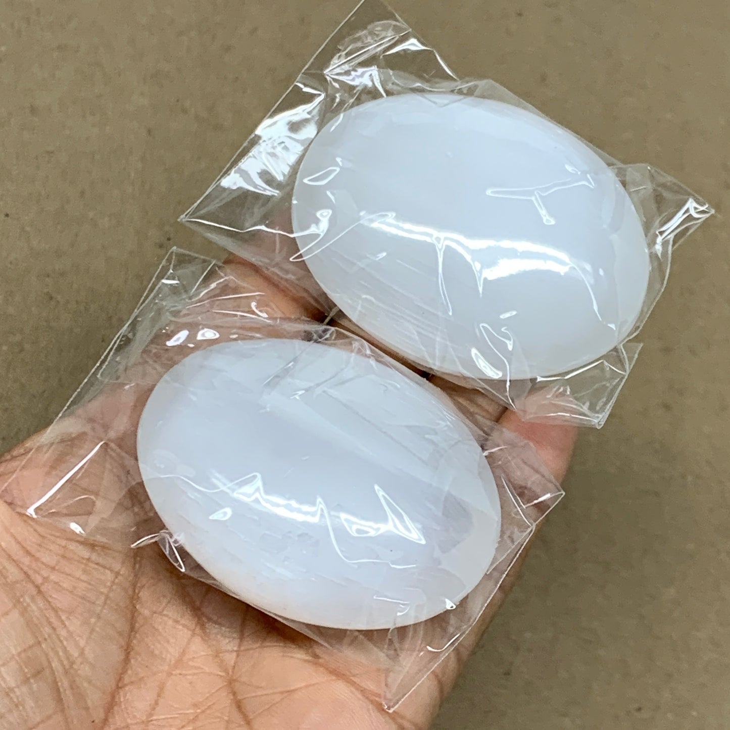 161g, 2.4"x1.8"x1", 2pcs, White Selenite Palmstone Crystal Pillow, B36863