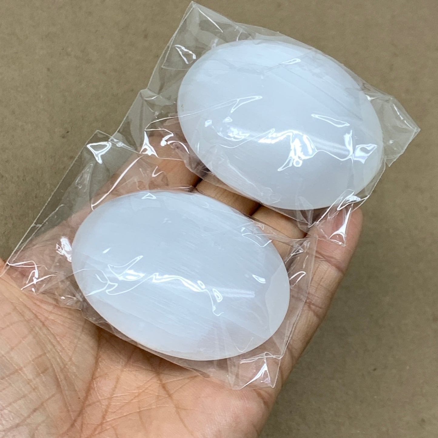 161g, 2.4"x1.8"x1", 2pcs, White Selenite Palmstone Crystal Pillow, B36863