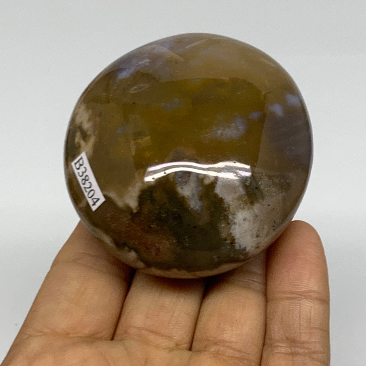 182.7g, 2.5"x2.4"x1.4" Natural Ocean Jasper Palm-Stone Orbicular Jasper, B38204